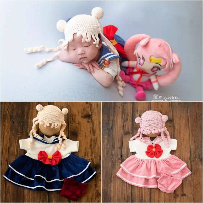 Handmade Knitted Sailor Moon Dress Set - Newborn Photography Props